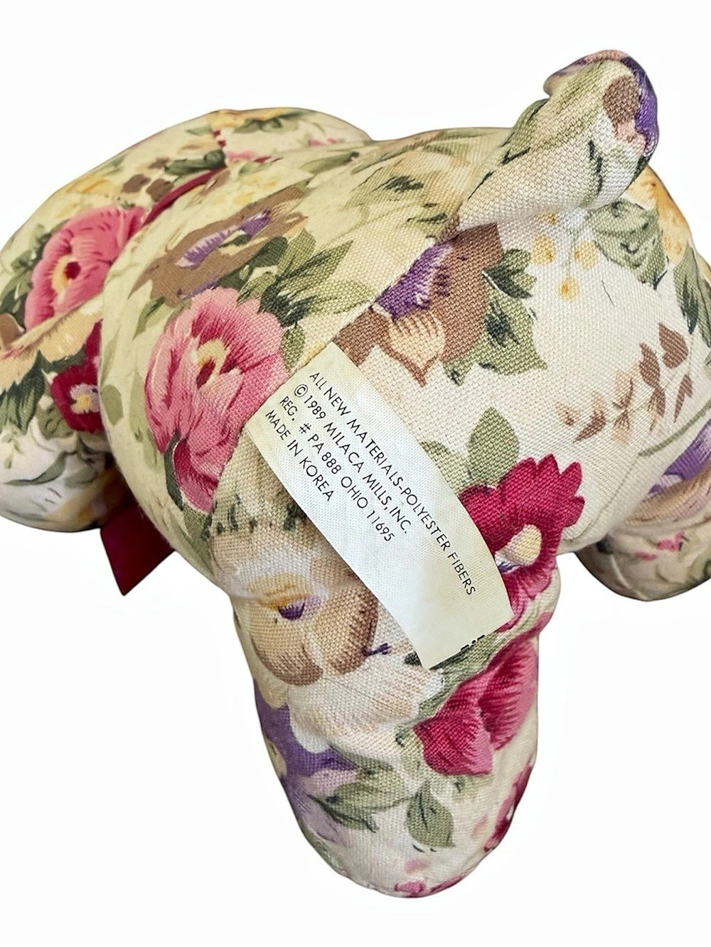 Vintage Floral Bear Plush Teddy 1989 Fabric Milaca Mills Flowers Tail Y2K 90s - Picture 7 of 7